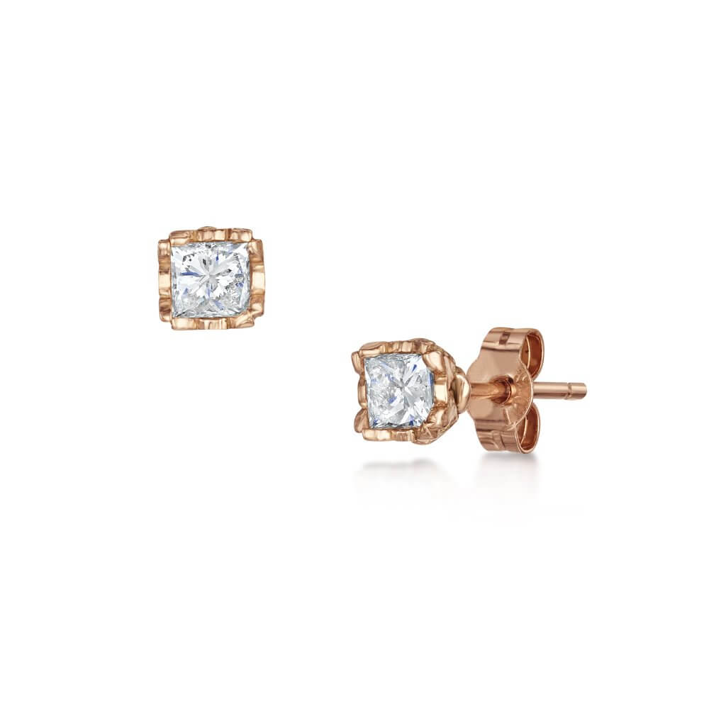 18ct Gold Princess Cut Diamond Signature Stud Earrings