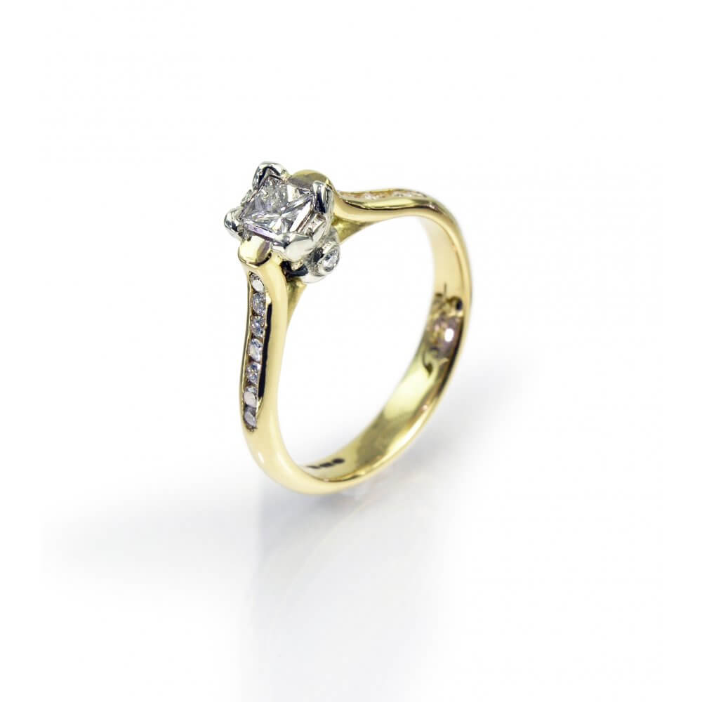 18ct Yellow Gold Princess Cut Diamond Ivy Engagement Ring