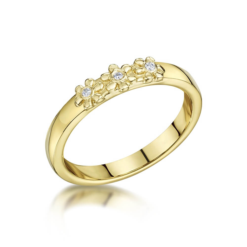 9ct Yellow Gold Diamond Set Daisy Trilogy Ring