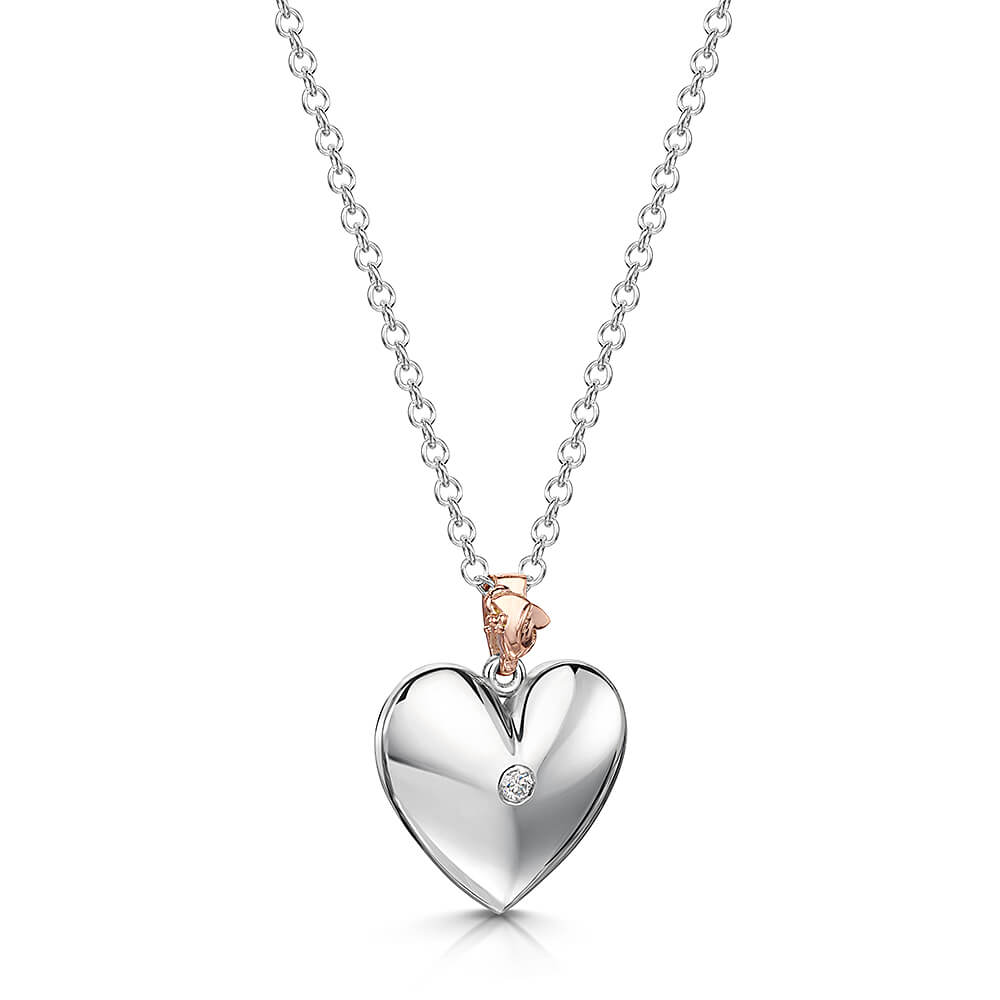 Silver & 9ct Rose Gold Heart with Diamond centre
