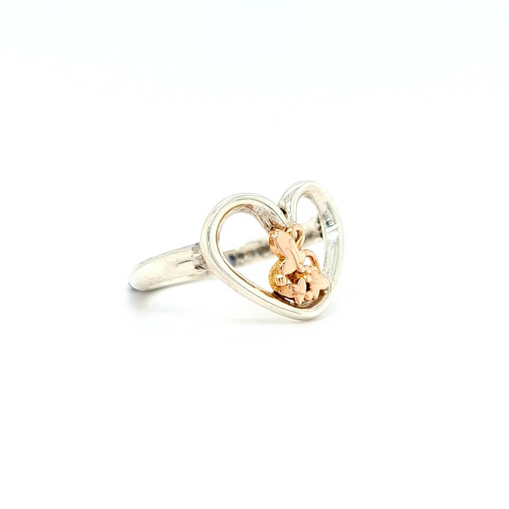 Silver & 9ct Rose Gold Open Heart Ivy Ring