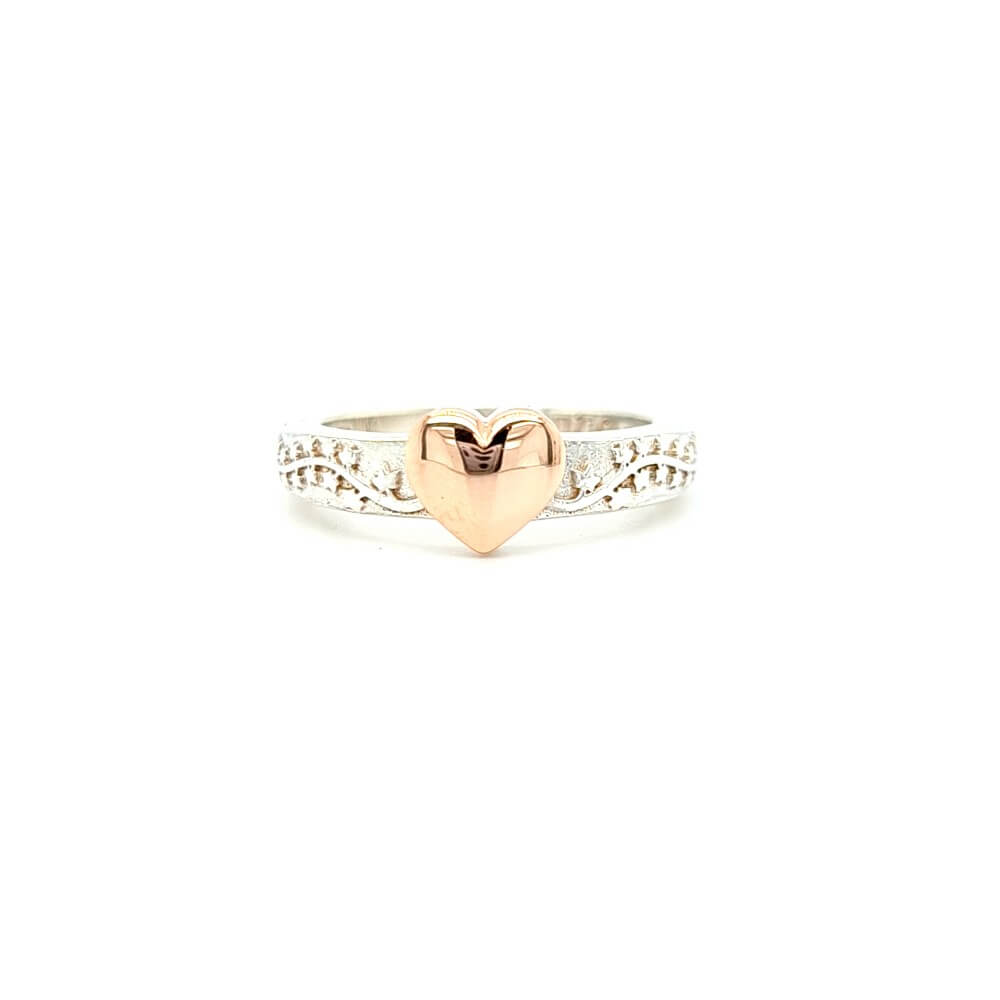 Silver & 9ct Rose Gold Trailing Heart Ring