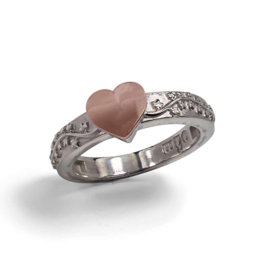 Silver & 9ct Rose Gold Trailing Heart Ring